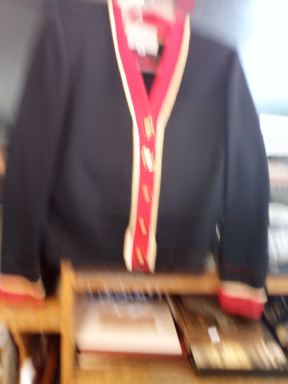 St John Marie Gray Button Front Cardigan Black Gold Logo